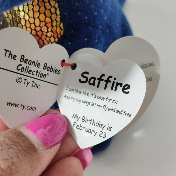 Ty Beanie Boos Saffire Blue Gold Metallic Dragon Plush Stuffed Animal Hang Tags - Picture 6 of 11